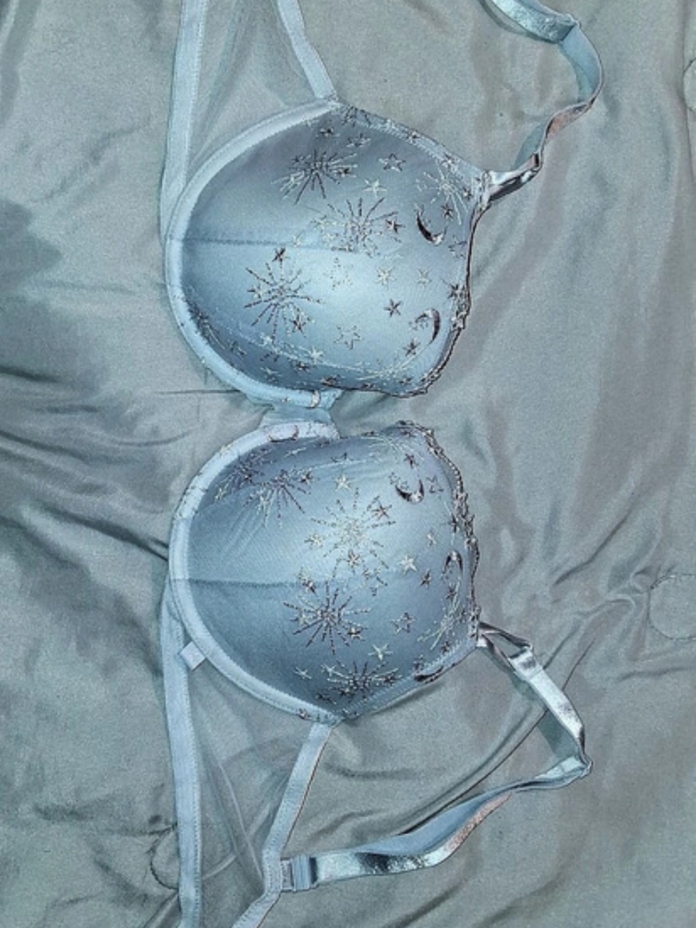 Victoria's Secret Celestial Star Moon Embroidered Lined Demi Bra Blue 36DD